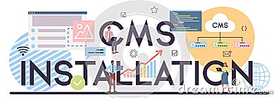 CMS instalation typographic header. Content management system Vector Illustration