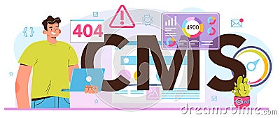 CMS typographic header. Content management system. Creation Vector Illustration