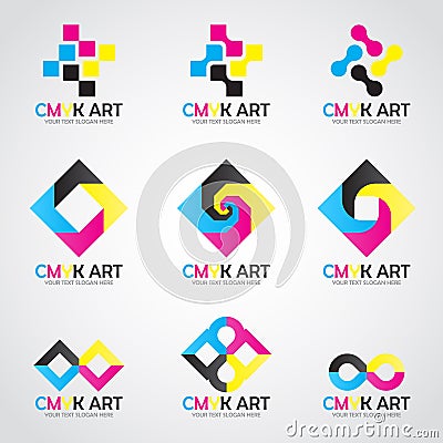 CMYK Art logo vector set design- cyan and magenta and yellow and keyblack color Vector Illustration