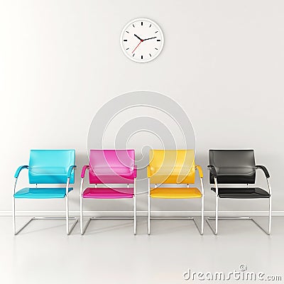 CMYK colored stools Stock Photo