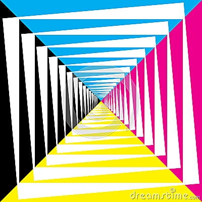 CMYK cyan magenta yellow black on transparent background tunnel double perspective Vector Illustration