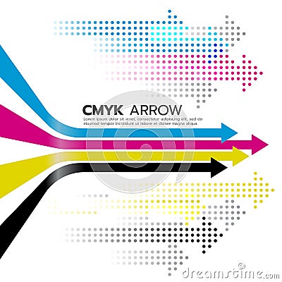 CMYK (cyan and magenta and yellow and key or black) arrow line and dot arrow vector art design Vector Illustration