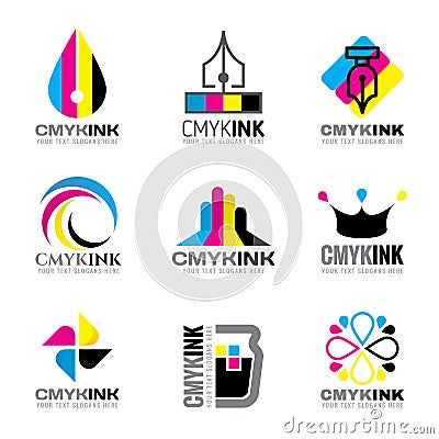 CMYK ink logo vector set design- cyan and magenta and yellow and key(black) color Vector Illustration