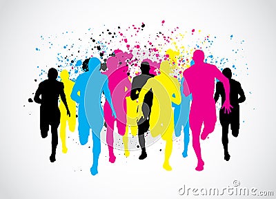 CMYK Marathon Runners Vector Illustration