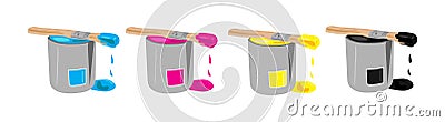 CMYK paint buckets Stock Photo