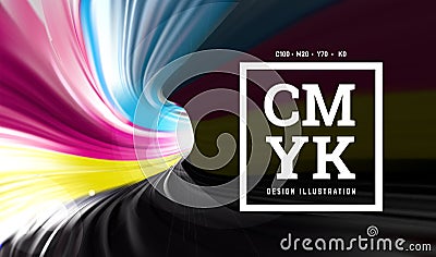 CMYK paint in the form of a 3D spiral pipe. Inside view. Vector illustration Vector Illustration