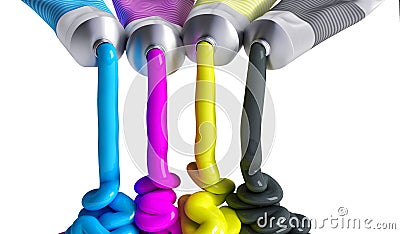 Cmyk paint tubes Stock Photo