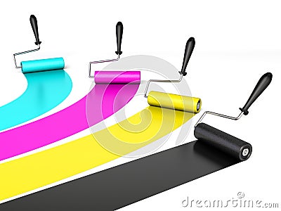 CMYK paintrollers Stock Photo