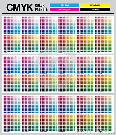 Colour palette to CMYK. Process color. Color palette color composition conform to the CMYK description. Cyan. Magenta. Yellow. Bla Vector Illustration