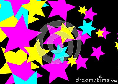 CMYK Party Stars on Black Background- PNG Raster Design Stock Photo