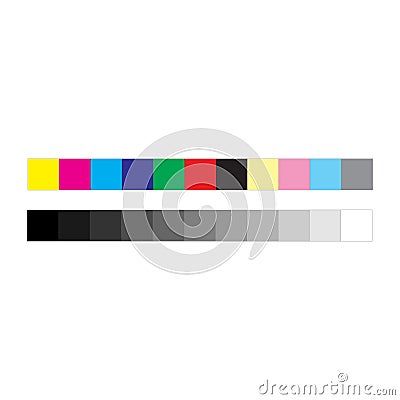 CMYK press marks color and greyscale bar, vector illustration isolated on white background Cartoon Illustration