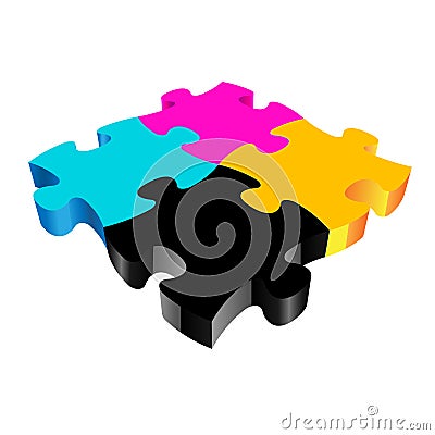 CMYK PUZZLE 3D vector on a white background. Vector Illustration