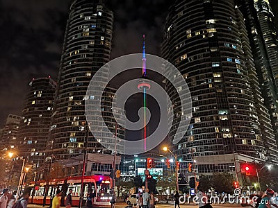 CN Tower at nightime Editorial Stock Photo