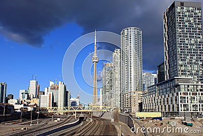 CN Tower and railway tracks Editorial Stock Photo