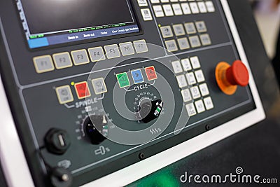 CNC control panel of modern lathe machine Stock Photo