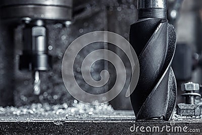 CNC drilling lathe machine Industrial cutter metal in steel factory Stock Photo