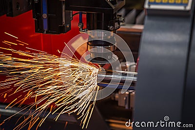 CNC Laser cutting machine operate in factory Stock Photo