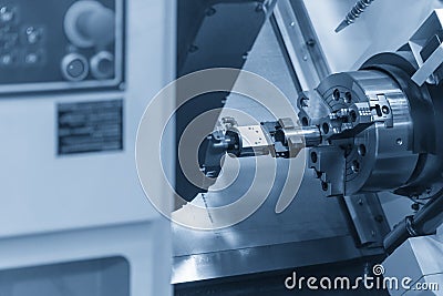 The CNC lathe machine setting the work pieces Stock Photo