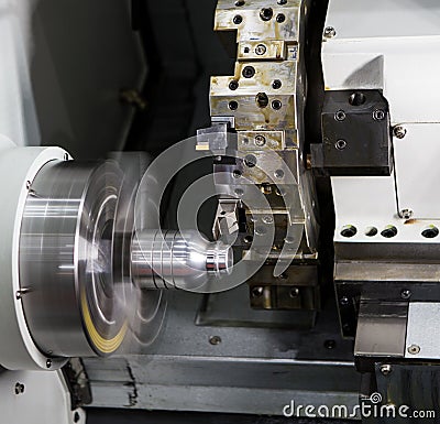 CNC Lathing machine cutting workpiece Stock Photo