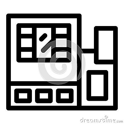 Cnc machine processing metal detail with buttons and screen displaying program Vector Illustration