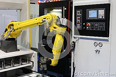 CNC machining center with automatic loading system Stock Photo