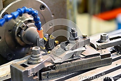 Cnc milling machine machining metal work piece in an industrial Stock Photo