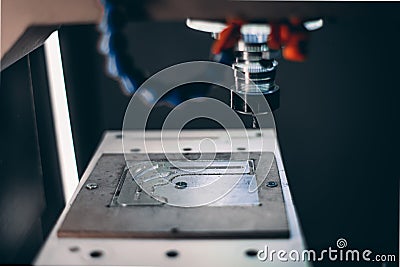 CNC milling machine is ready for drilling Stock Photo