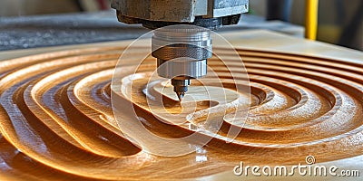 CNC Router Creating Intricate 3D Pattern Precision Woodworking and Carving Technology Stock Photo