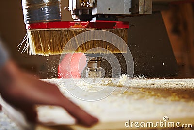 CNC router machine creates a layout of the shelf complex. Stock Photo