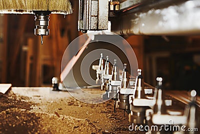 Cnc wood cutting cutter, machine with numerical control. Stock Photo