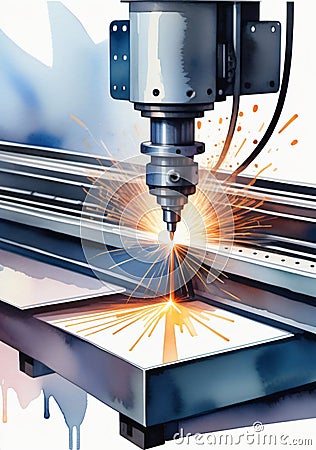A Cnd Milling Machine With Sparks. Generative AI Stock Photo