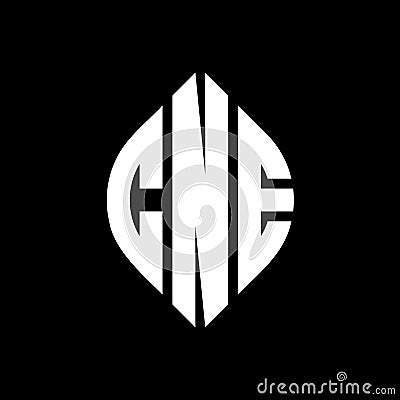 CNE circle letter logo design with circle and ellipse shape. CNE ellipse letters with typographic style. The three initials form a Vector Illustration