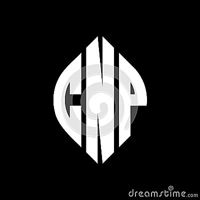 CNP circle letter logo design with circle and ellipse shape. CNP ellipse letters with typographic style. The three initials form a Vector Illustration