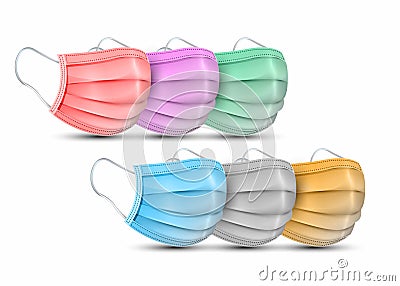 Medical face mask , Safety surgical mask , Colorful fashion Cotton mask for Corona virus, modern fabric pattern. Isolated Vector Illustration