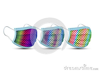 Medical face mask , Safety surgical mask , Colorful fashion Cotton mask for Corona virus, polka dots fabric pattern. isolated Vector Illustration
