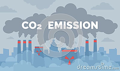 Co2 emission industrial factory pipes emit smoke polluting air ecology problem concept Vector Illustration