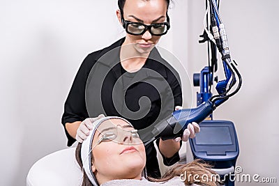 CO2 fractional ablative laser being used for skin rejuvenation skin resurfacing as a medical cosmetic procedure in a beauty Stock Photo
