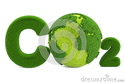 CO2 from grass inscription with globe, eco concept. 3D rendering Stock Photo