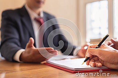 Co-investment business signing agreement after successful deal. Stock Photo