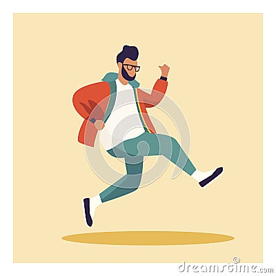 Vector Illustration Artwork A smart individual with a beard is jumping. Stock Photo