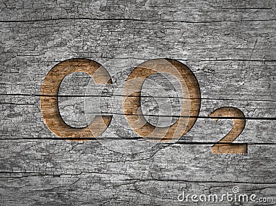 Co2 text in wood natural storage carbon dioxide emission Stock Photo