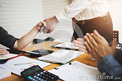 Co-workers are consultants on business documents, tax, transactions Stock Photo