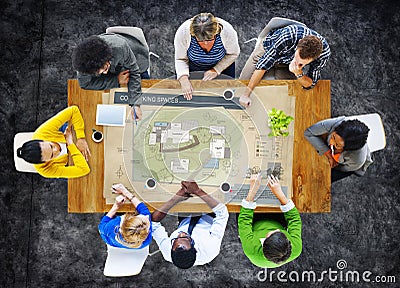 Co Working Space Architecture Plan Map Blueprint Design Concept Stock Photo