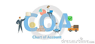 COA, Chart of Account. Concept with keywords, letters and icons. Flat vector illustration. Isolated on white background. Vector Illustration