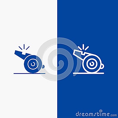 Coach, Referee, Sport, Whistle Line and Glyph Solid icon Blue banner Line and Glyph Solid icon Blue banner Vector Illustration