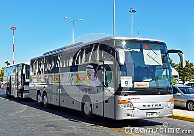 Coaches on Heraklion `Nikos Kazantzakis` airport Editorial Stock Photo