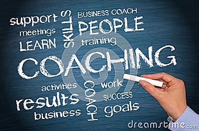 Coaching Business Concept - female hand writing text Stock Photo