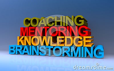 Coaching mentoring knowledge brainstorming on blue Stock Photo