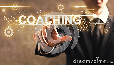 Coaching text with businessman Stock Photo