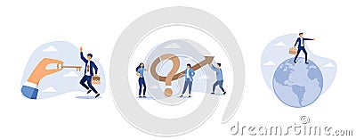 Coaching or training to unlock employee true potential and achieve career success, teamwork to solve business problem, global Vector Illustration